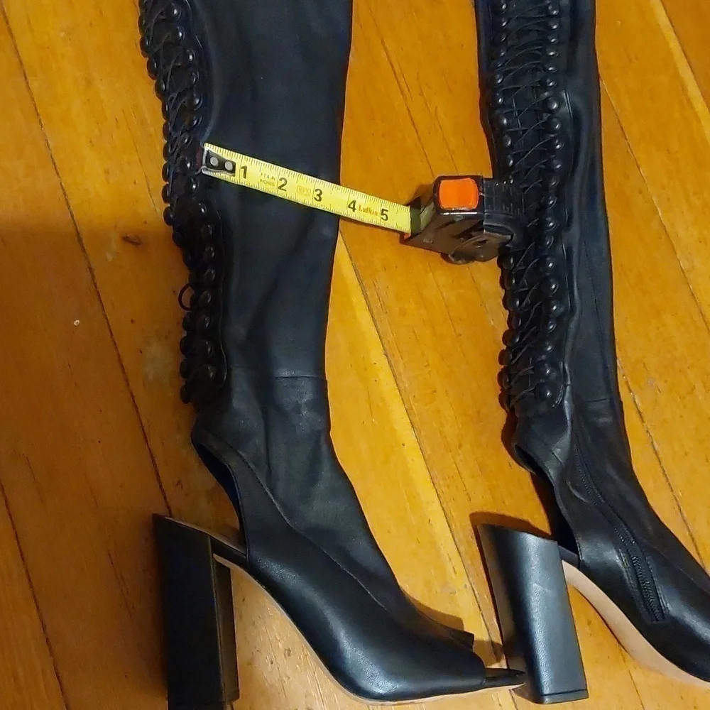 VC John Camuto Black Lamb leather OTK Thigh high Cut out Punk Sexy Boots S.7.5